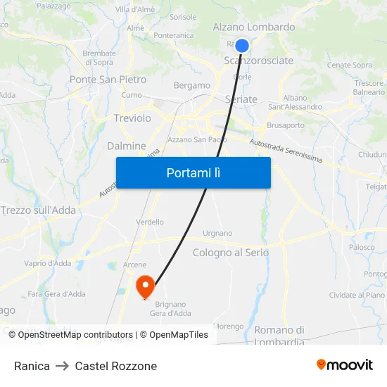Ranica to Castel Rozzone map