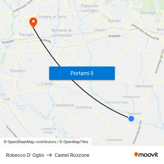 Robecco D' Oglio to Castel Rozzone map