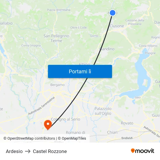 Ardesio to Castel Rozzone map