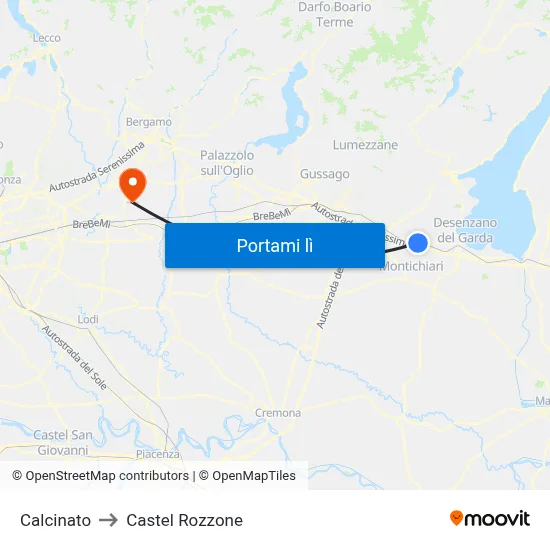 Calcinato to Castel Rozzone map