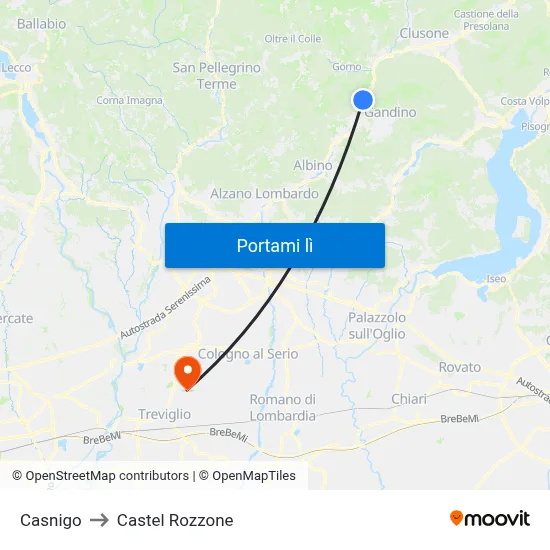 Casnigo to Castel Rozzone map
