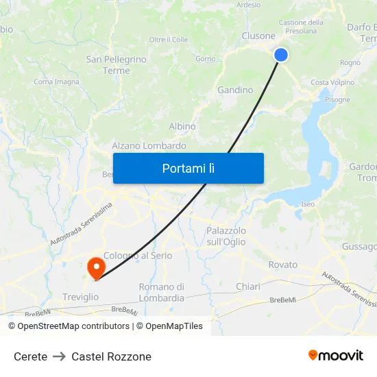 Cerete to Castel Rozzone map