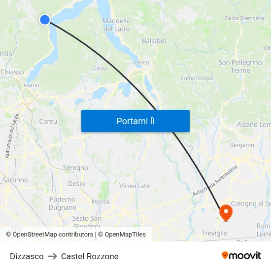 Dizzasco to Castel Rozzone map