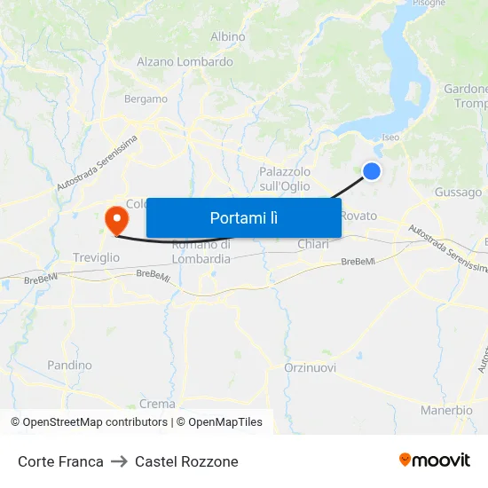 Corte Franca to Castel Rozzone map