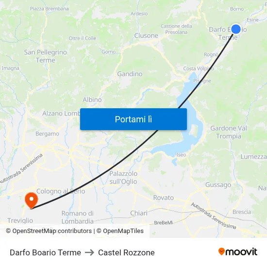 Darfo Boario Terme to Castel Rozzone map