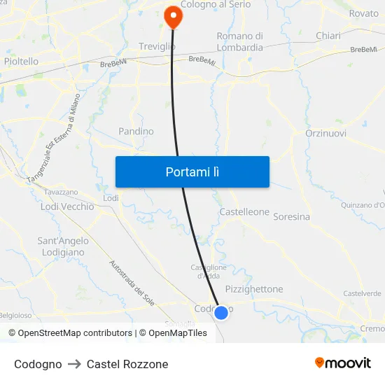Codogno to Castel Rozzone map
