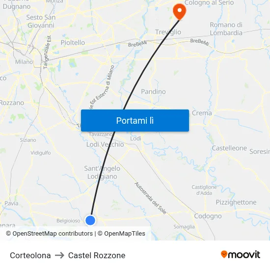 Corteolona to Castel Rozzone map