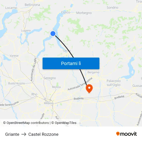 Griante to Castel Rozzone map