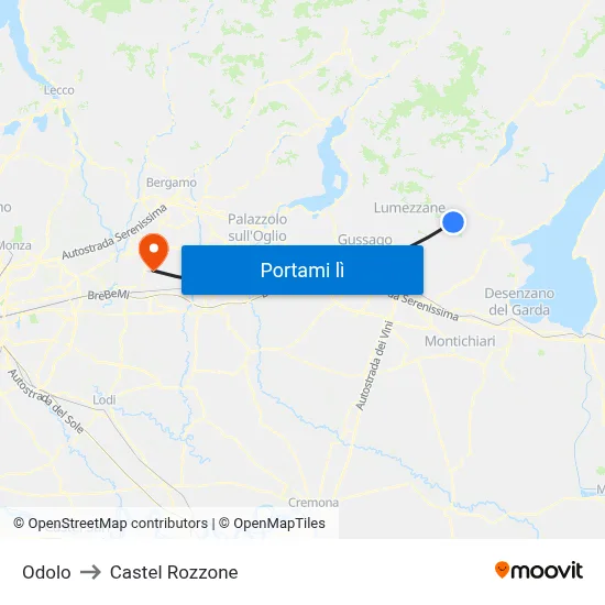 Odolo to Castel Rozzone map