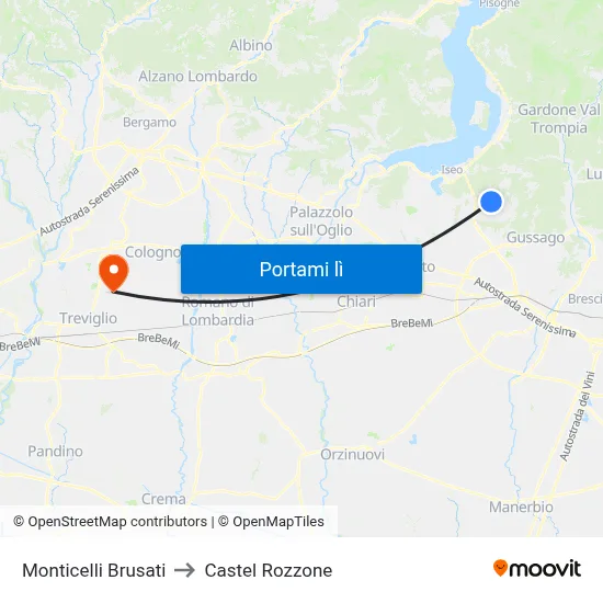 Monticelli Brusati to Castel Rozzone map