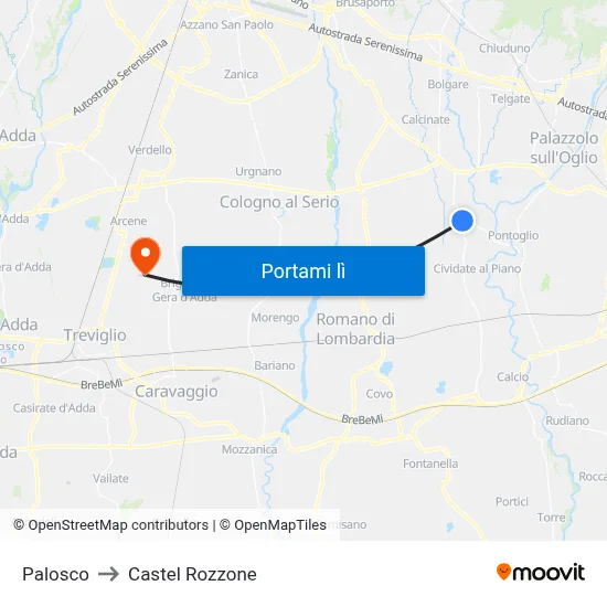 Palosco to Castel Rozzone map