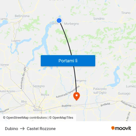 Dubino to Castel Rozzone map