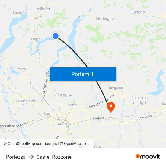 Porlezza to Castel Rozzone map
