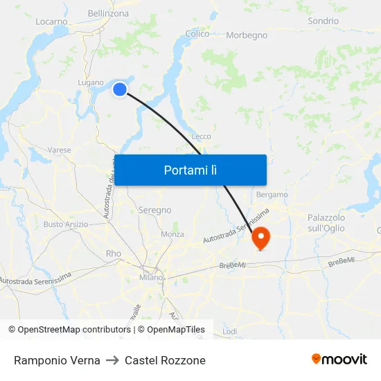 Ramponio Verna to Castel Rozzone map