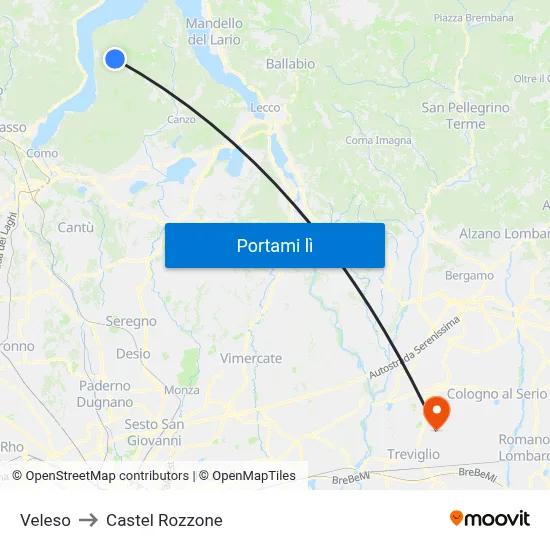 Veleso to Castel Rozzone map