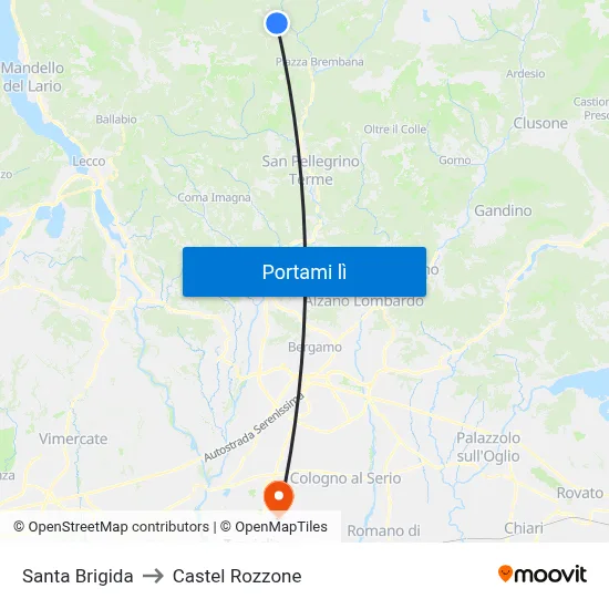 Santa Brigida to Castel Rozzone map