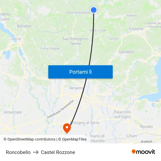 Roncobello to Castel Rozzone map