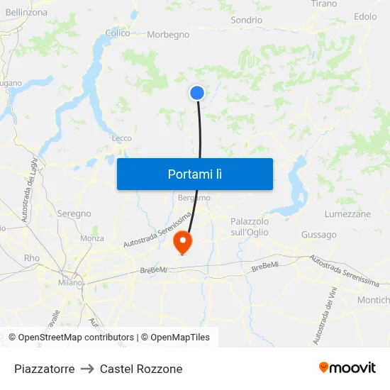 Piazzatorre to Castel Rozzone map