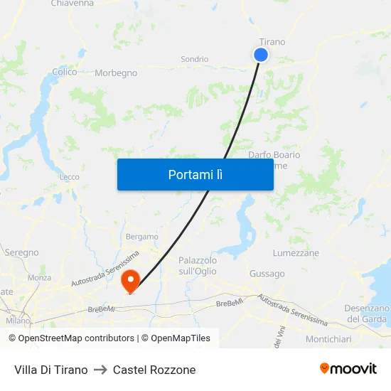 Villa Di Tirano to Castel Rozzone map