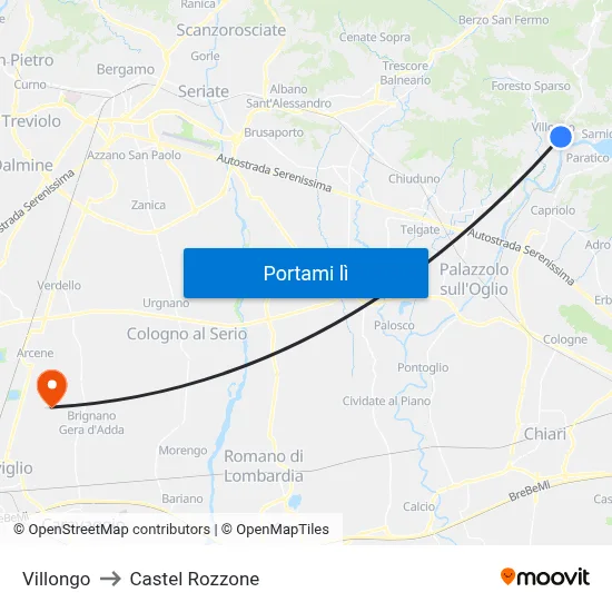 Villongo to Castel Rozzone map