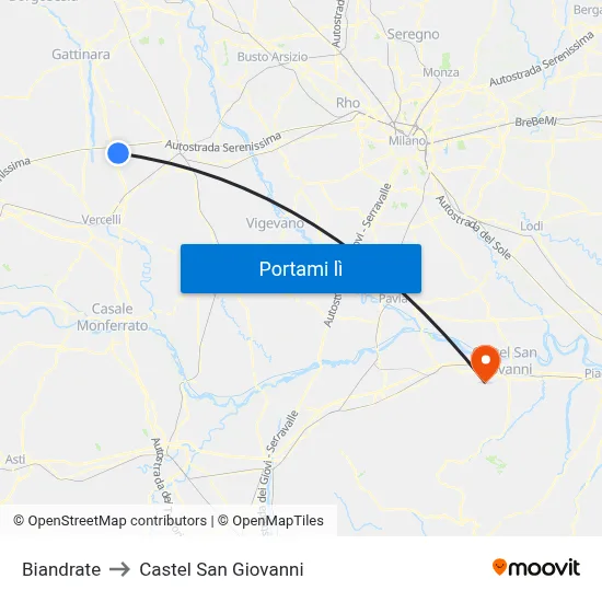 Biandrate to Castel San Giovanni map