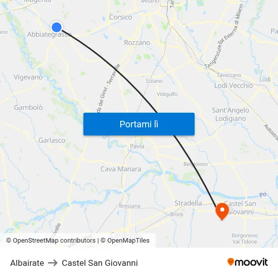 Albairate to Castel San Giovanni map