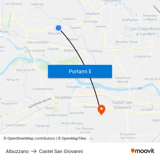 Albuzzano to Castel San Giovanni map