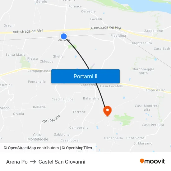 Arena Po to Castel San Giovanni map