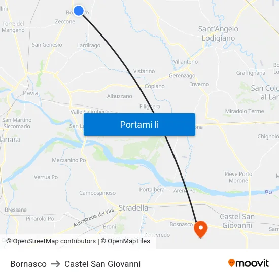 Bornasco to Castel San Giovanni map