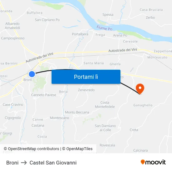 Broni to Castel San Giovanni map