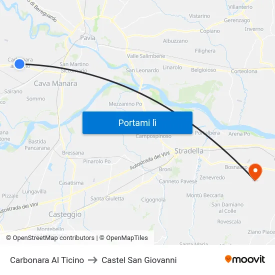 Carbonara Al Ticino to Castel San Giovanni map