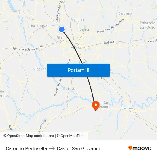 Caronno Pertusella to Castel San Giovanni map