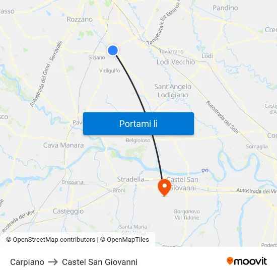 Carpiano to Castel San Giovanni map