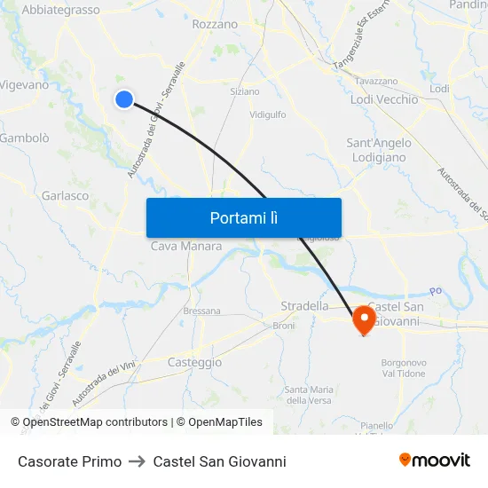 Casorate Primo to Castel San Giovanni map