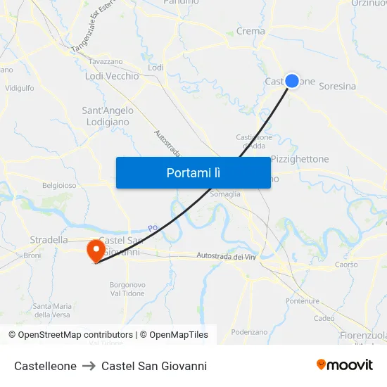 Castelleone to Castel San Giovanni map