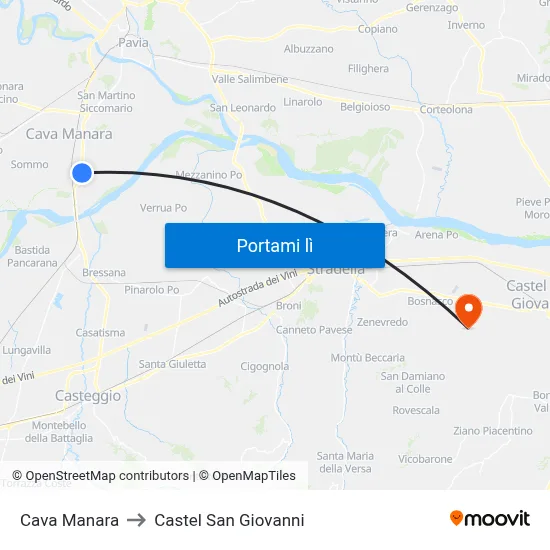 Cava Manara to Castel San Giovanni map