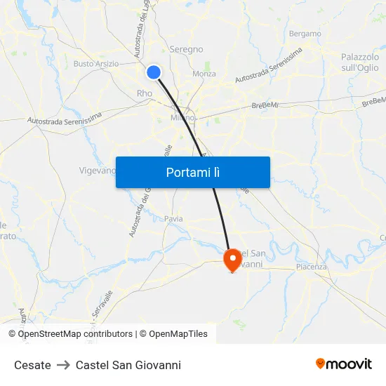Cesate to Castel San Giovanni map