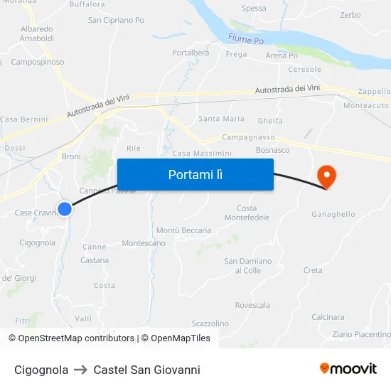 Cigognola to Castel San Giovanni map