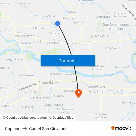 Copiano to Castel San Giovanni map