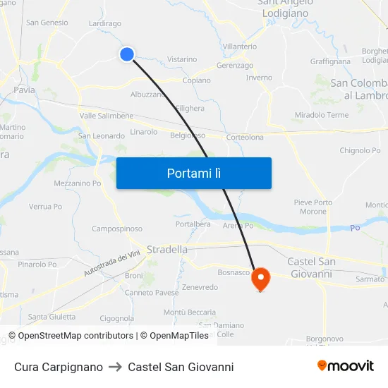 Cura Carpignano to Castel San Giovanni map