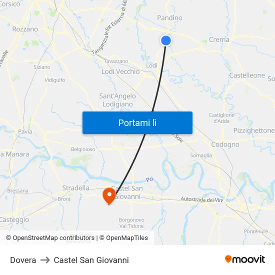 Dovera to Castel San Giovanni map