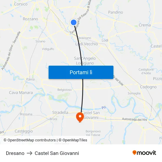 Dresano to Castel San Giovanni map
