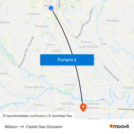 Milano to Castel San Giovanni map