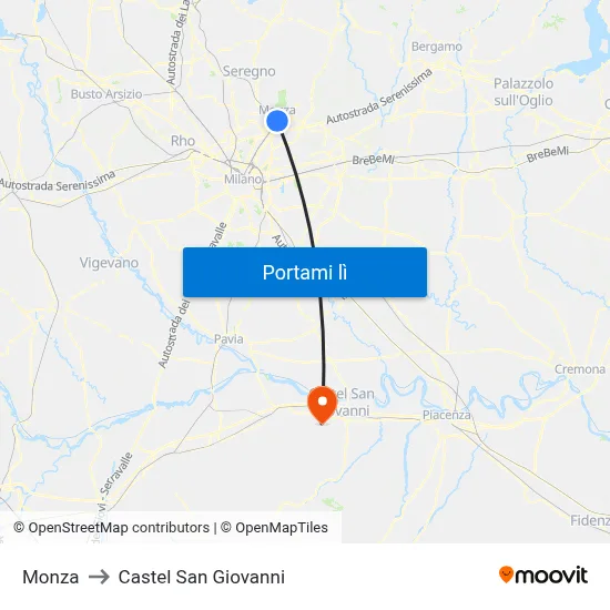 Monza to Castel San Giovanni map