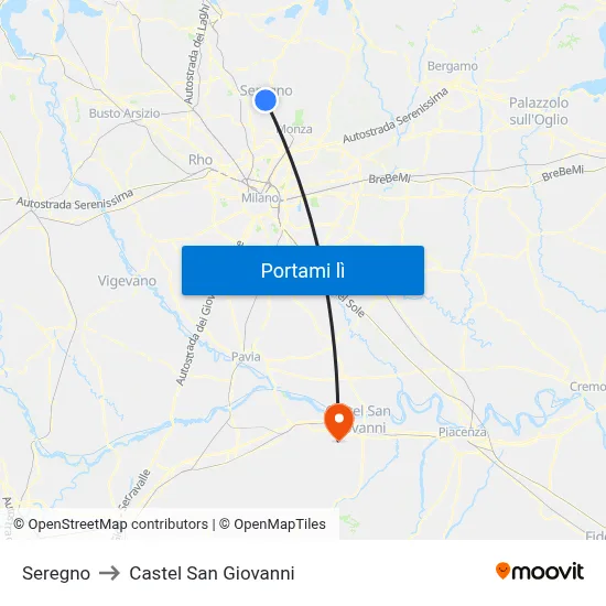 Seregno to Castel San Giovanni map