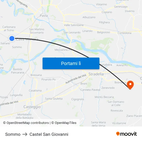 Sommo to Castel San Giovanni map