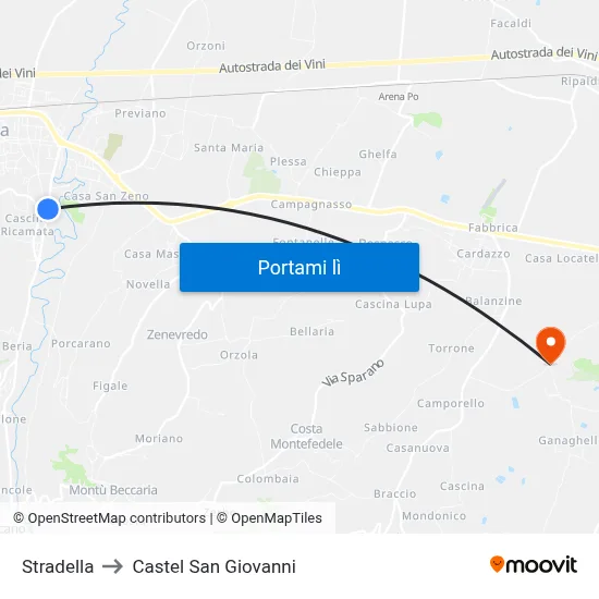 Stradella to Castel San Giovanni map