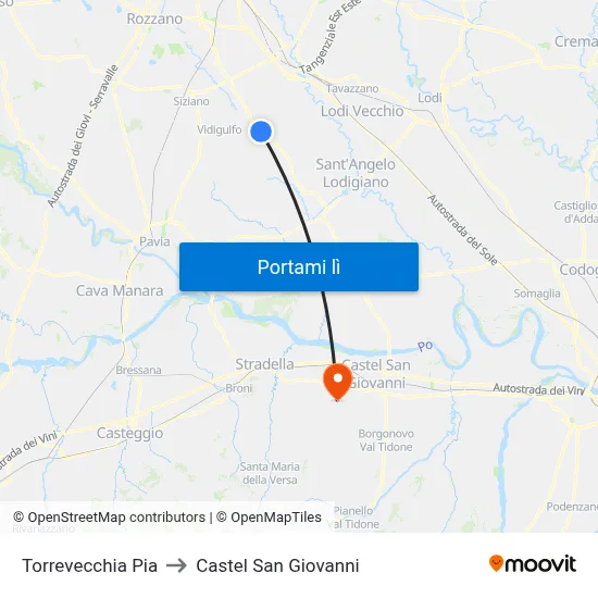 Torrevecchia Pia to Castel San Giovanni map