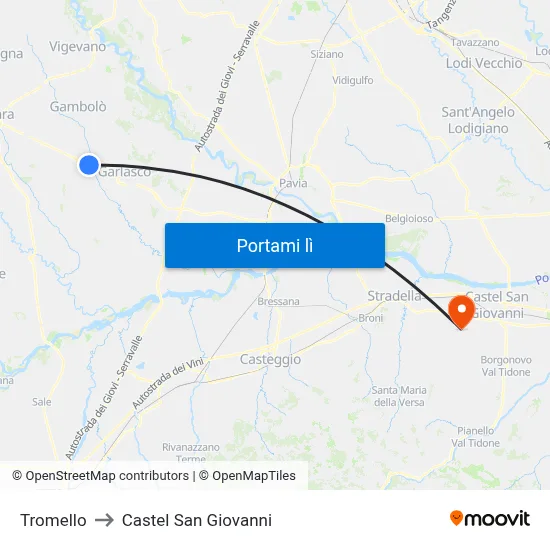 Tromello to Castel San Giovanni map