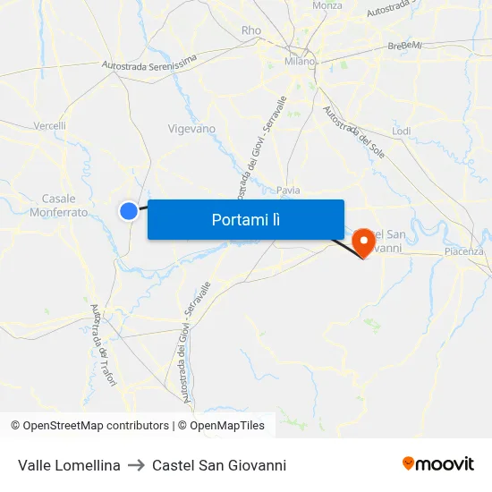 Valle Lomellina to Castel San Giovanni map